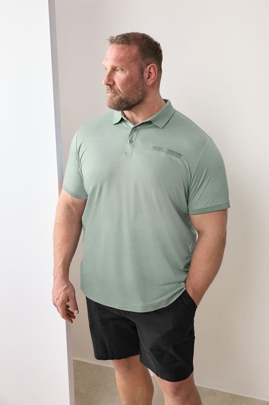  BadRhino Big & Tall Green Textured Polo Shirt