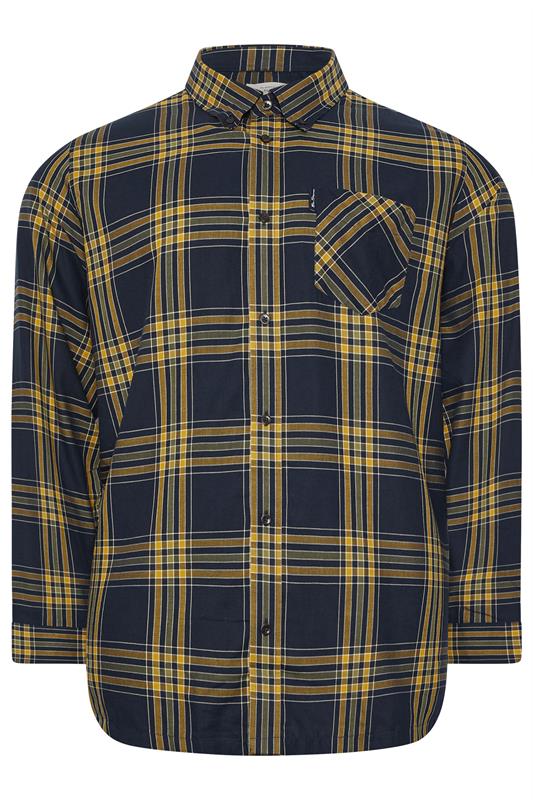 BEN SHERMAN Big & Tall Navy Blue & Yellow Check Shirt | BadRhino 1