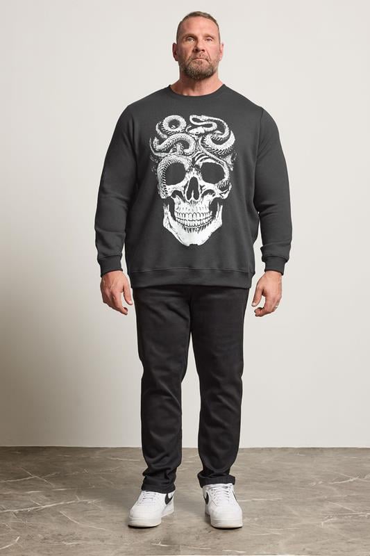 BadRhino Big & Tall Ebony Grey Skull & Snake Graphic Sweatshirt | BadRhino 2