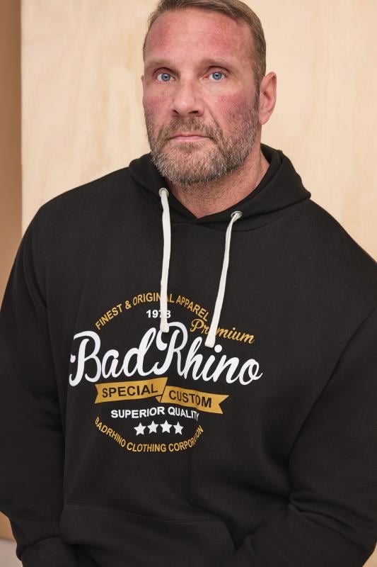 BadRhino Big & Tall Black Branded Logo Printed Hoodie | BadRhino 1