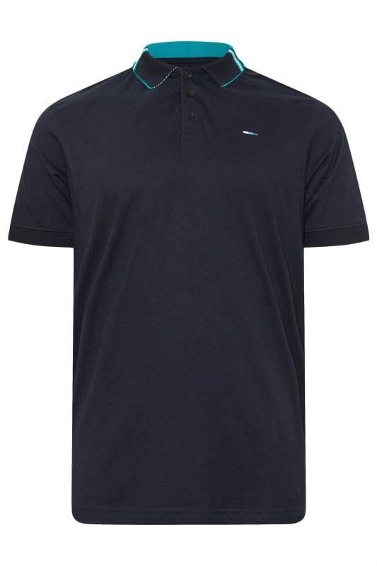 BadRhino Big & Tall Navy Blue Stripe Detail Jacquard Collar Polo Shirt | BadRhino 4