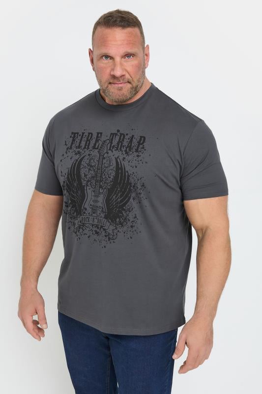 FIRETRAP Big & Tall Grey Guitar Print T-Shirt | BadRhino 1