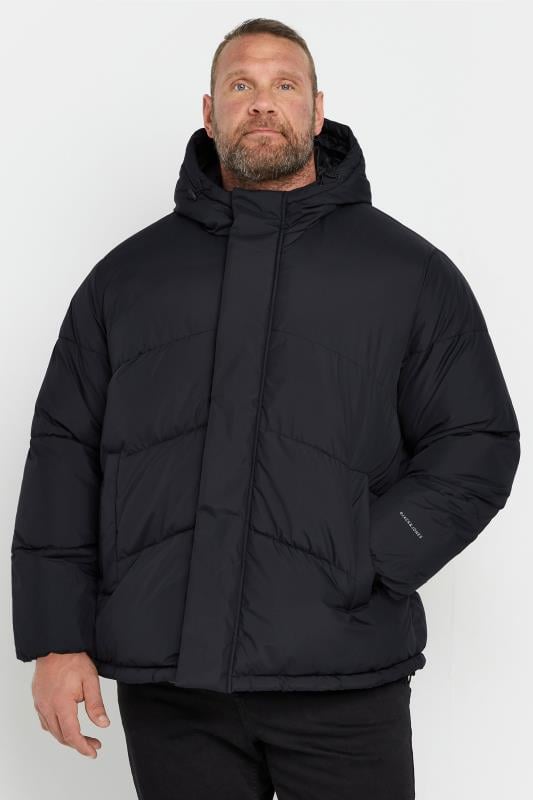 JACK & JONES Big & Tall Black Hooded Puffer Jacket | BadRhino 1