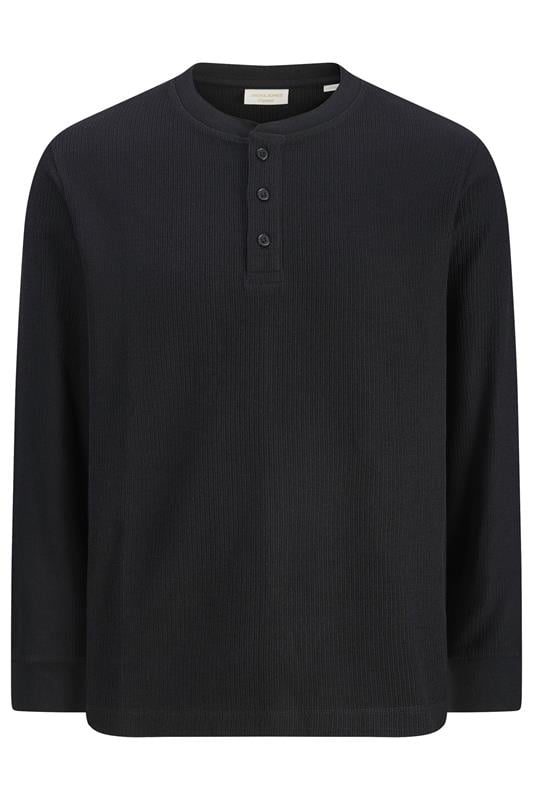 Men's  JACK & JONES Big & Tall Black Long Sleeve Henley T-Shirt