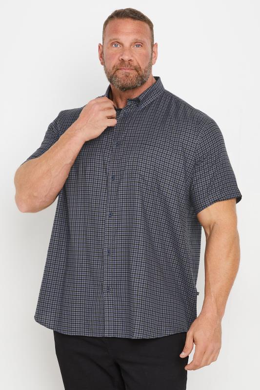 KAM Big & Tall Charcoal Grey Short Sleeve Gingham Print Shirt | BadRhino 1