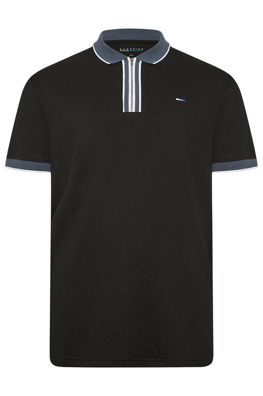 BadRhino Big & Tall Navy Blue Waffle Texture Zip Polo Shirt | BadRhino