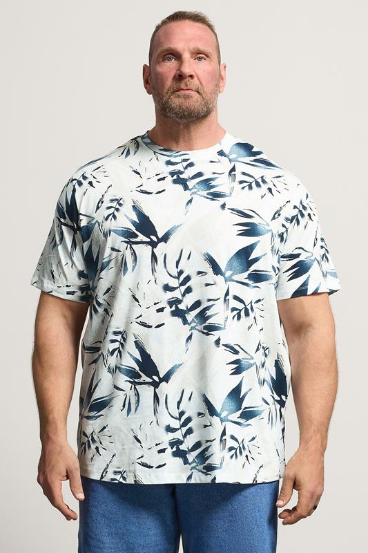 JACK & JONES Big & Tall Off White Leaf Printed T-Shirt | BadRhino 1