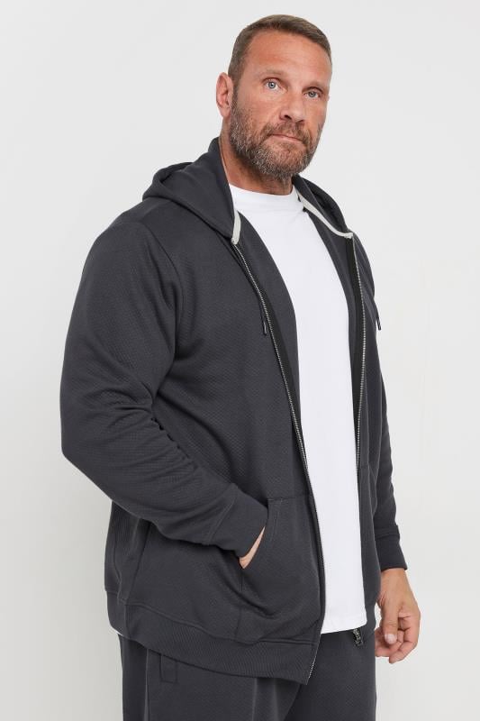 BadRhino Big & Tall Grey Zip Through Diamond Quilted Hoodie | BadRhino 2