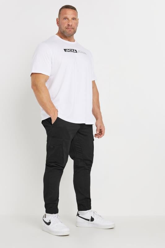 JACK & JONES Big & Tall Black 'Paul' Cargo Trousers | BadRhino 2