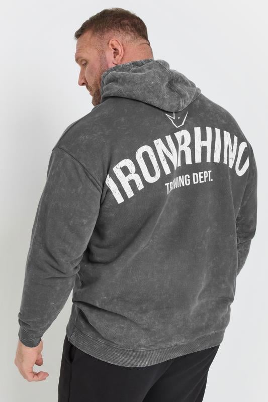 IronRhino Big & Tall Grey 'Training Dept' Acid Wash Hoodie | BadRhino 2