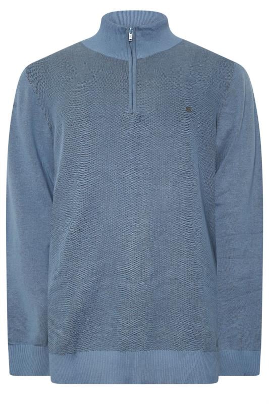 KAM Big & Tall Blue Quarter Zip Knit Jumper | BadRhino 1