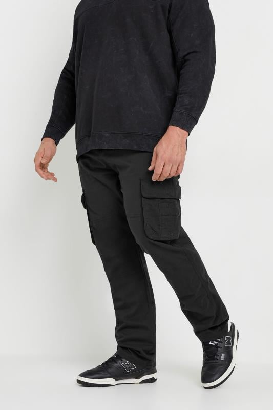 Men's  KAM Big & Tall Black Stretch Cargo Trousers