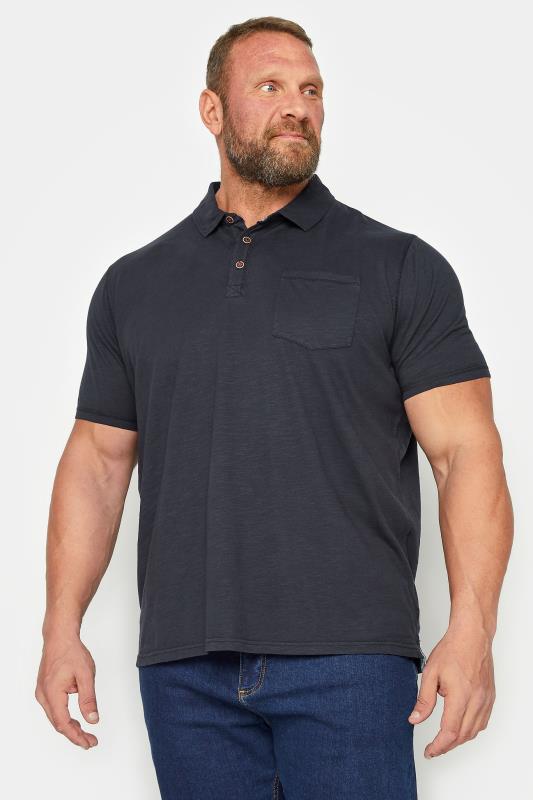 Men's  BadRhino Big & Tall Navy Blue Slub Short Sleeve Polo Shirt