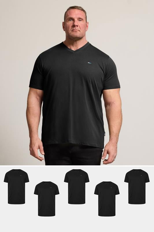 BadRhino Big & Tall Black 5 Pack Extra Long V-Neck T-Shirts