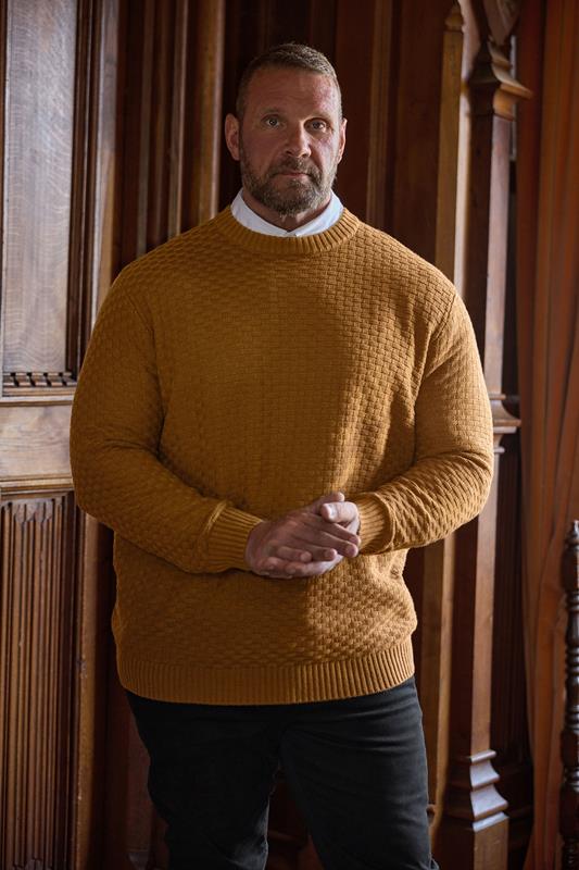 Men's  BadRhino Big & Tall Brown Textured Crew Neck Knitted Jumper