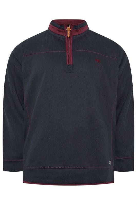 D555 Big & Tall Navy Blue Embroidered Quarter Zip Sweatshirt | BadRhino 1