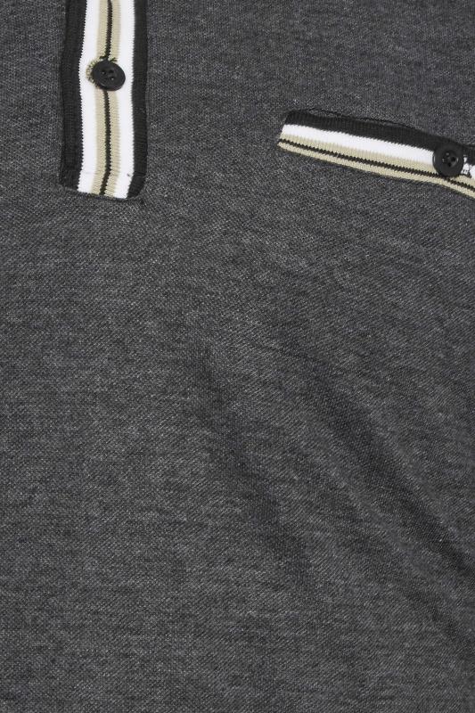 KAM Big & Tall Charcoal Grey Stripe Short Sleeve Polo Shirt | BadRhino 2