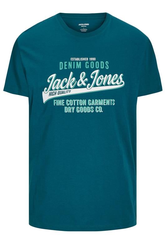 Men's  JACK & JONES Big & Tall Deep Teal Green 'Denim Goods' Chest Logo T-Shirt