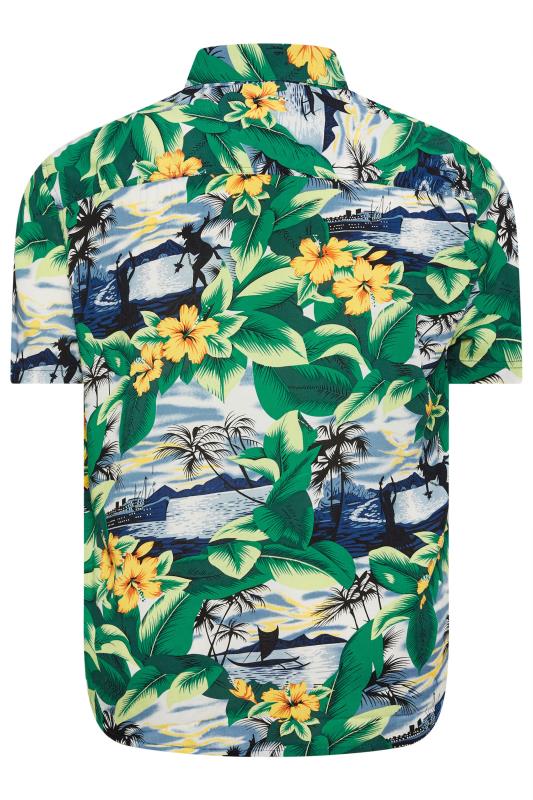 BLEND Big & Tall Yellow & Blue Beach Print Short Sleeve Shirt | BadRhino 4