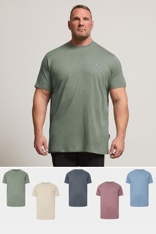 Men's  BadRhino Big & Tall Green/Blue/Purple/Cream/Navy Blue 5 Pack Extra Long T-Shirts