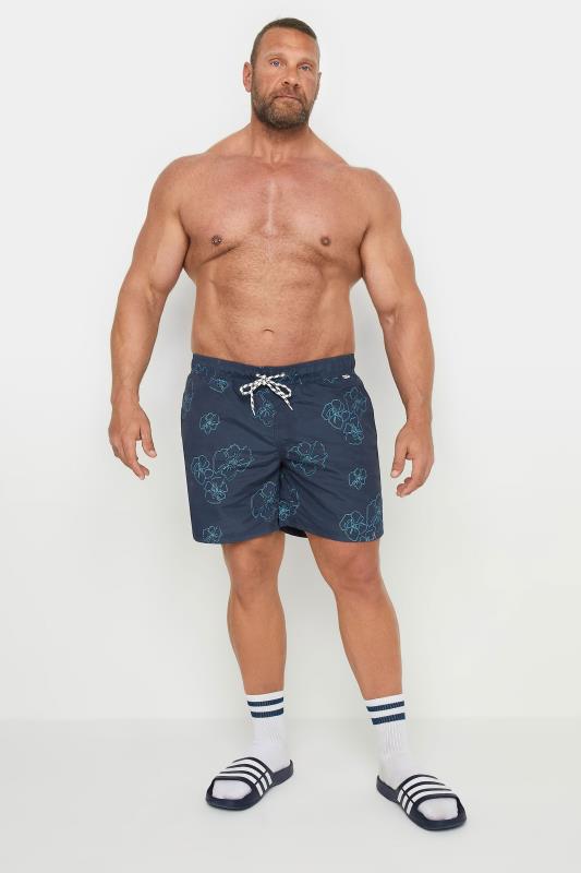 Men's  BLEND Big & Tall Blue Flower Print Swim Shorts