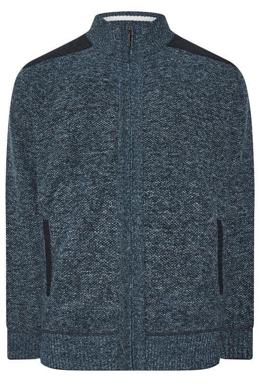 D555 Big & Tall Blue Marl Zip Through Knitted Jumper | BadRhino 1