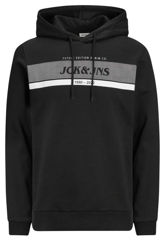 JACK & JONES Big & Tall Black Stripe Logo Print Hoodie | BadRhino 2