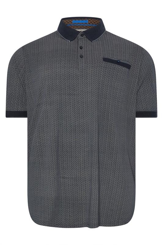 D555 Big & Tall Navy Blue Jacquard Polo Shirt | BadRhino 1