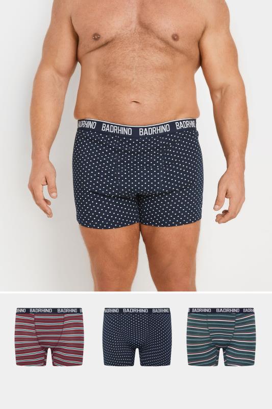 BadRhino Big & Tall 3 PACK Navy Blue Stripe & Spot Trunks | BadRhino 1