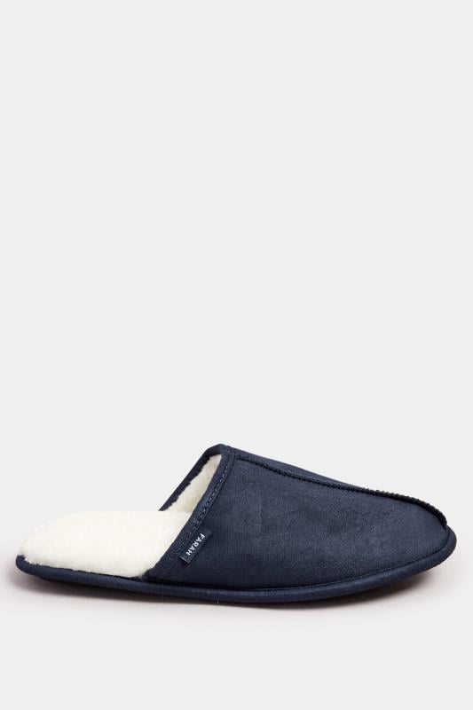 FARAH Navy Blue Faux Fur Lined Mule Slippers | BadRhino 3