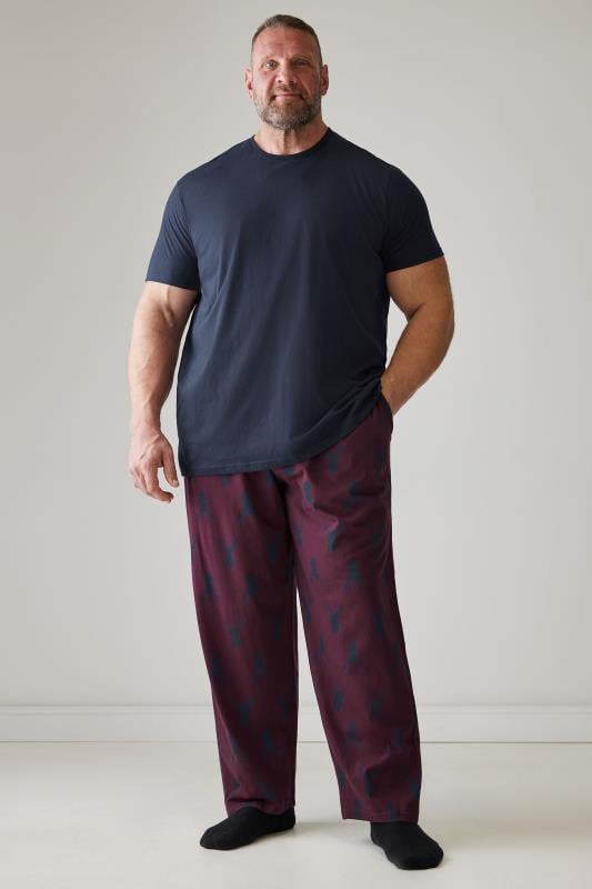 BadRhino Big & Tall Blue & Burgundy Stag Jersey Pyjama Set | BadRhino 2