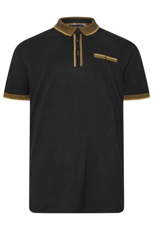 KAM Big & Tall Black Jacquard Collar Polo Shirt | BadRhino 3