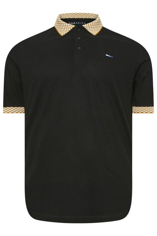 BadRhino Big & Tall Black Jacquard Collar Polo Shirt | BadRhino 3