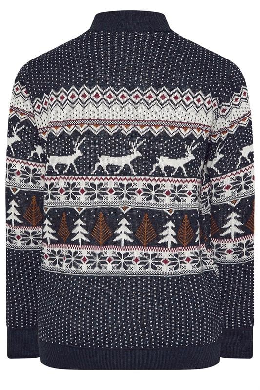 D555 Big & Tall Navy Blue Christmas Quarter Zip Jumper | BadRhino 2
