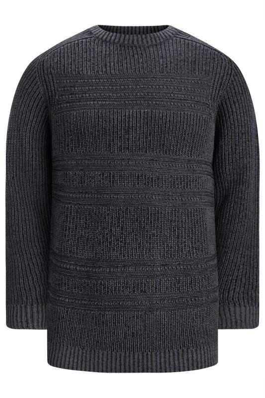 Jack & Jones Big & Tall Black Ribbed Knit Crew Neck Jumper | BadRhino