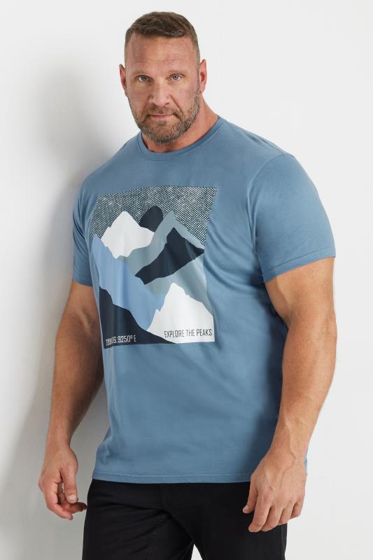 BadRhino Big & Tall Light Blue Abstract Mountain Print T-Shirt 1