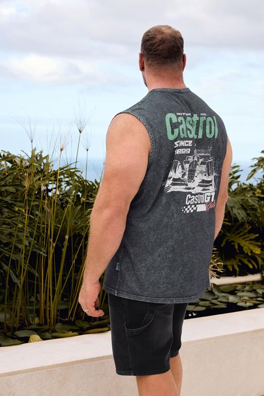 BadRhino Big & Tall Black Acid Wash 'Castrol' Graphic Vest