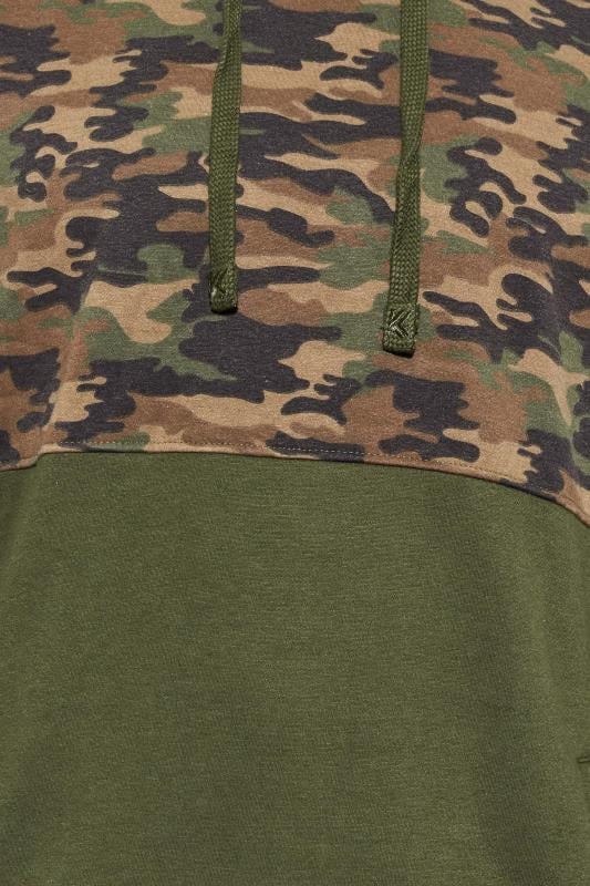 KAM Big & Tall Khaki Green Camo Colour Block Hoodie | BadRhino 2