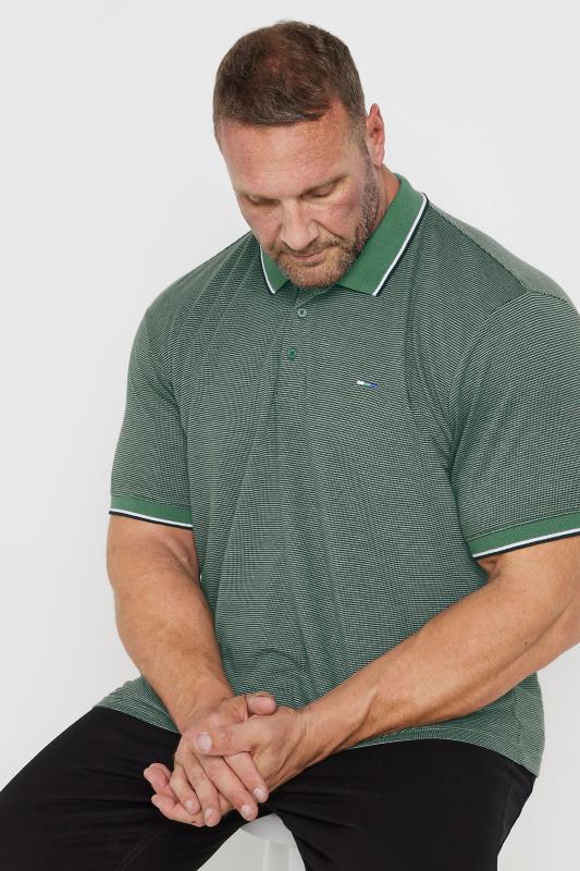 BadRhino Big & Tall Green Fine Stripe Tipped Polo Shirt | BadRhino 2