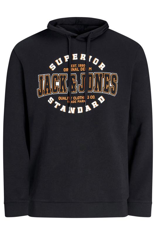 JACK & JONES Big & Tall Black 'Superior Standard' Logo Hoodie | BadRhino  2