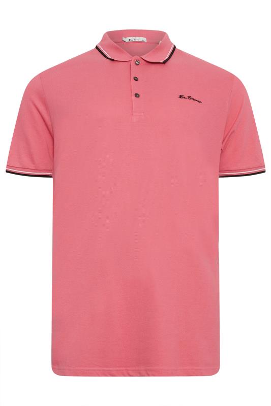 BEN SHERMAN Big & Tall Pink Tipped Polo Shirt | BadRhino 2