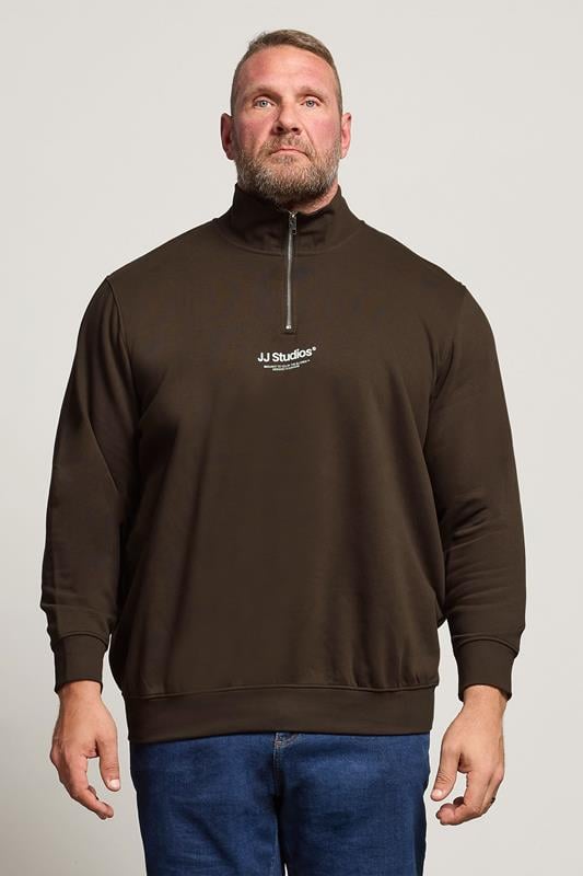 Men's  Jack & Jones Big & Tall Brown JJ Studio Quarter Zip Sweatshirt