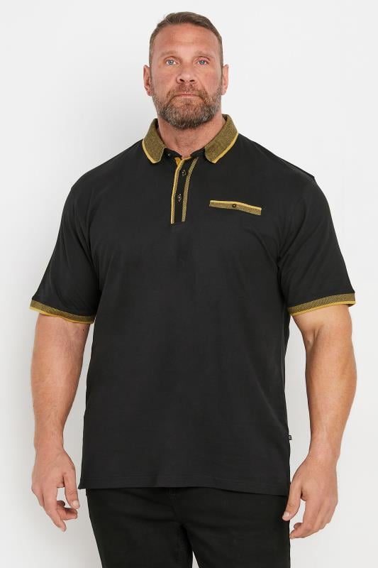 KAM Big & Tall Black Jacquard Collar Polo Shirt | BadRhino 1