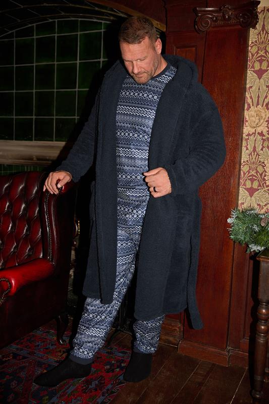 BadRhino Big & Tall Navy Blue Borg Dressing Gown | BadRhino 1