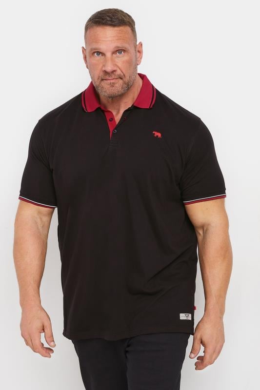 D555 Black Pique Polo Shirt With Red Collar | BadRhino 1