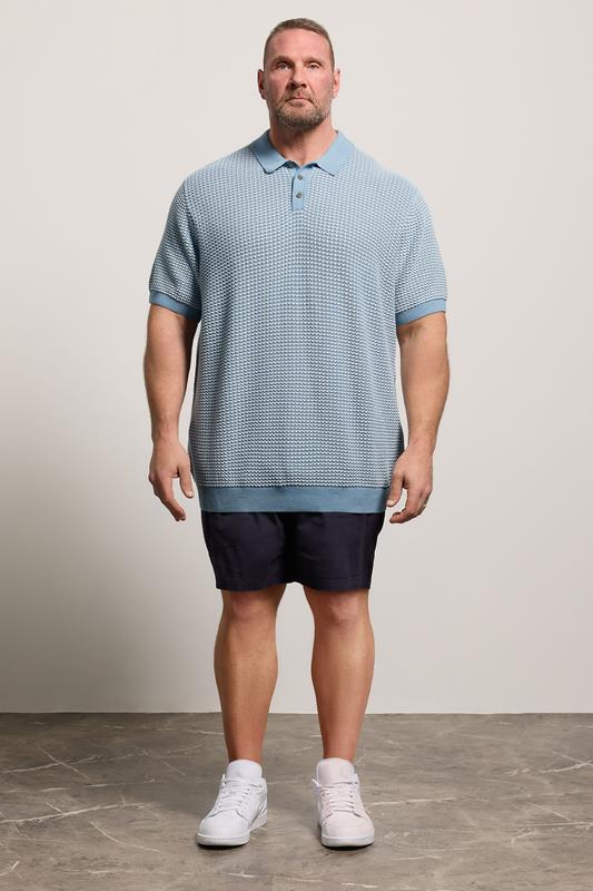 JACK & JONES Big & Tall Blue Knitted Polo Shirt | BadRhino 1