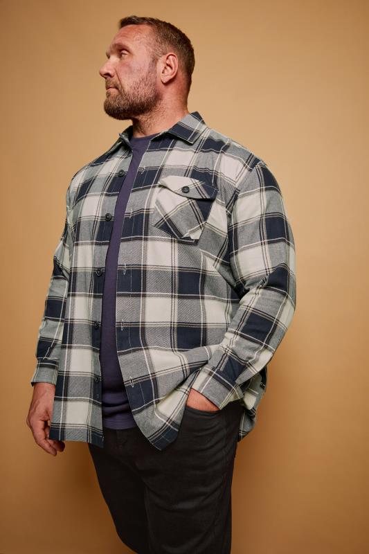 KAM Big & Tall Navy Cotton Twill Checked Overshirt | BadRhino 1