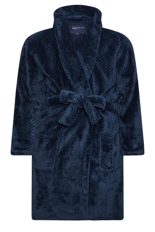 BadRhino Big & Tall Navy Blue Textured Fleece Dressing Gown | BadRhino 3