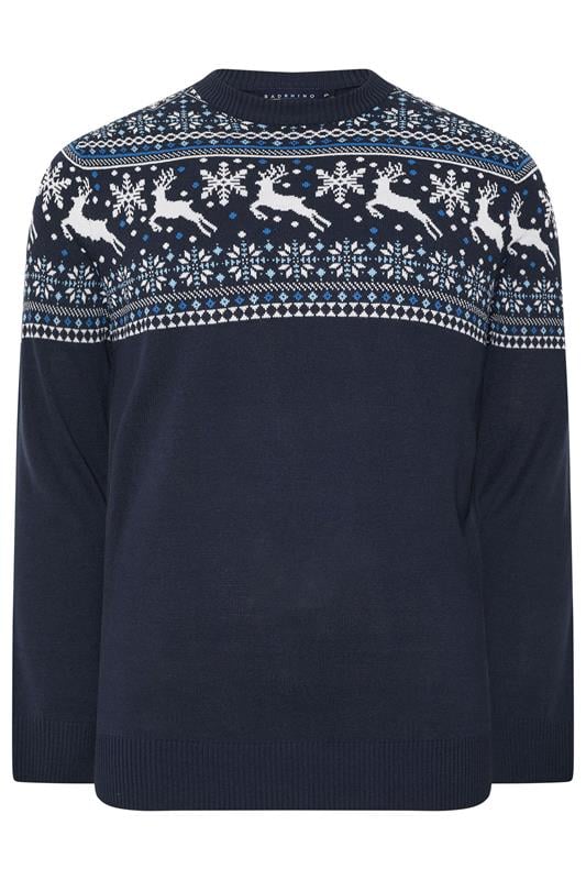 BadRhino Big & Tall Navy Blue Crew Neck Fairisle Knitted Jumper | BadRhino 5