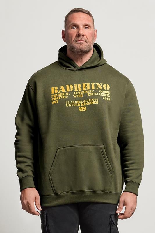 BadRhino Big & Tall Khaki Green Military Print Hoodie | BadRhino 1